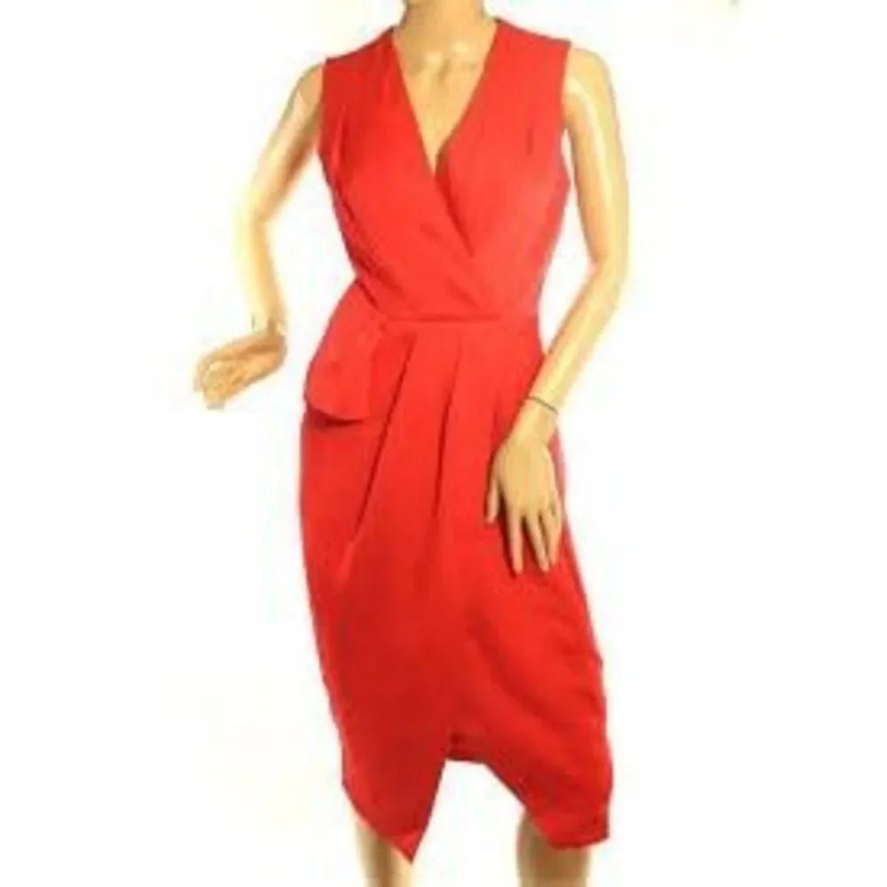 Rachel Roy Size 12 Faux Wrap Cutout Sheath Dress Vibrant Red Sleeveless Cocktail